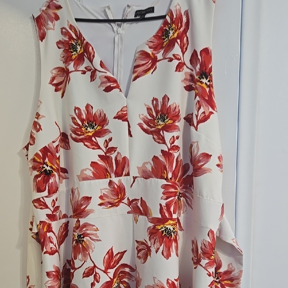 Floral Sleeveless Dress - Red and White - Picture 3 of 4